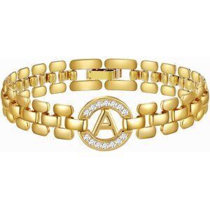 14K Gold Plated Initial Bracelet with Diamonds for Women - Gift-Ready Elegance